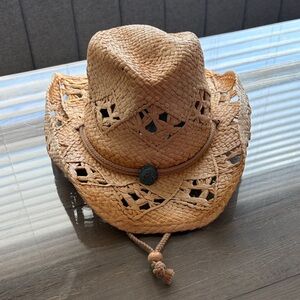 Vintage Tan Woven Cowboy Hat with Decorative Band